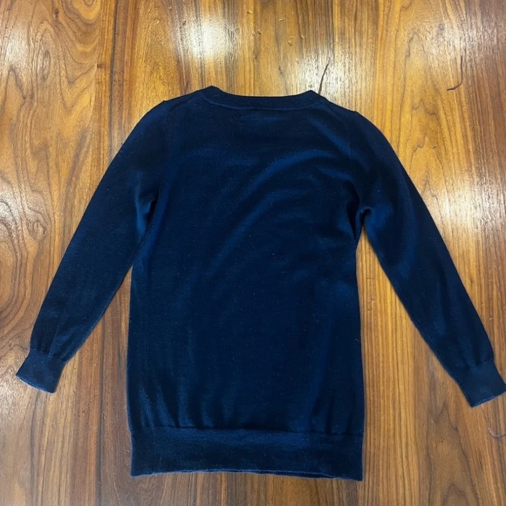 J. Crew Merino Wool Tippi 3/4 Sleeve Crew Neck Sweater Petite, XS, Navy Blue